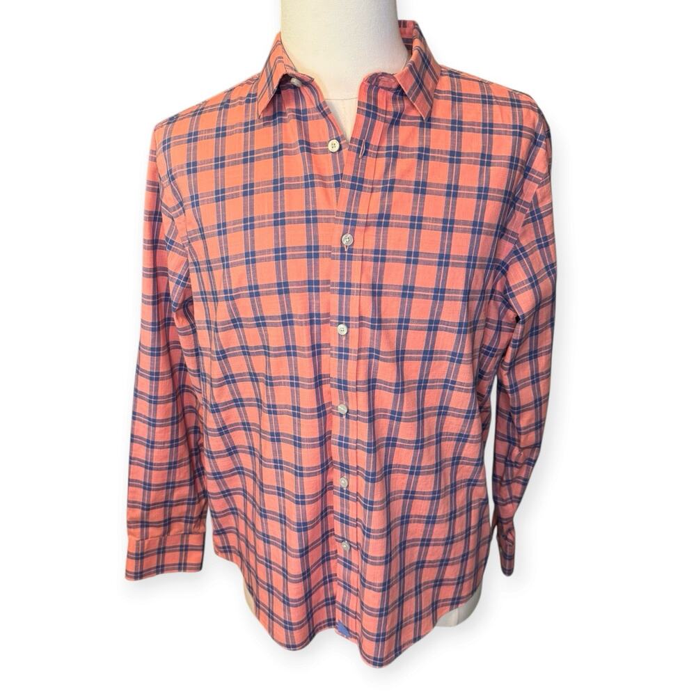 UNTUCKit Shirt Mens XL Slim Fit Salmon And Blue Plaid Button Up